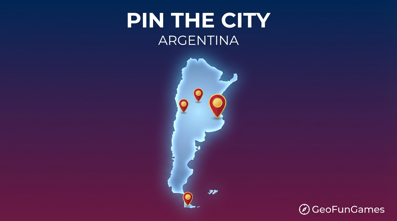 Marca la ciudad - Argentina: ilustración del mapa con chinchetas para este juego de geografía.