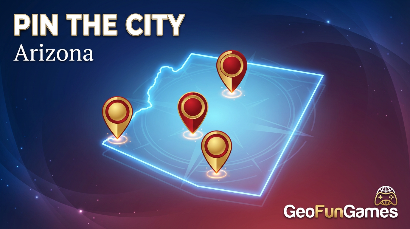 Pin the City - Arizona: map illustration with pins for this geography game.