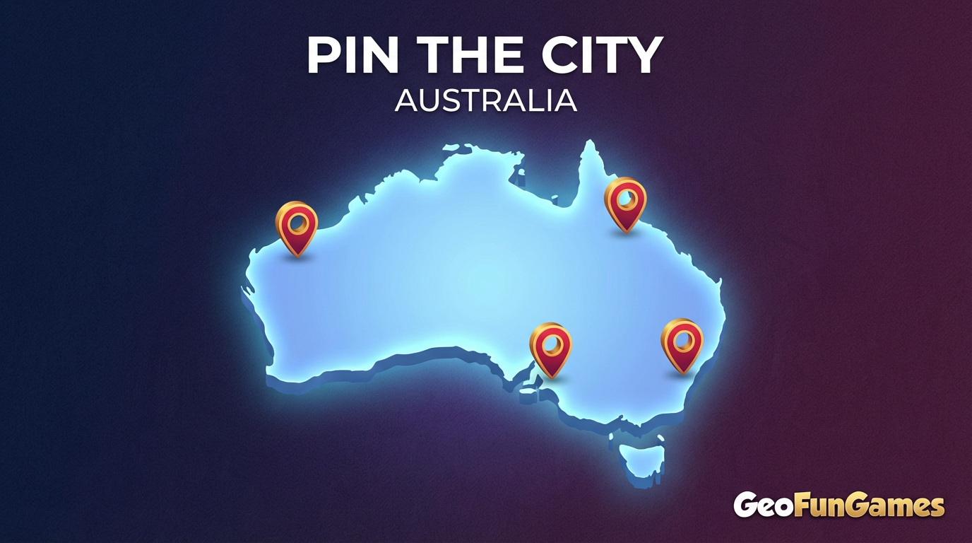 Pin the City - Australia: map illustration with pins for this geography game.