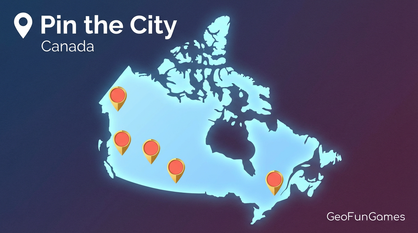Placez la Ville - Canada : illustration de carte avec épingles pour ce jeu de géographie.