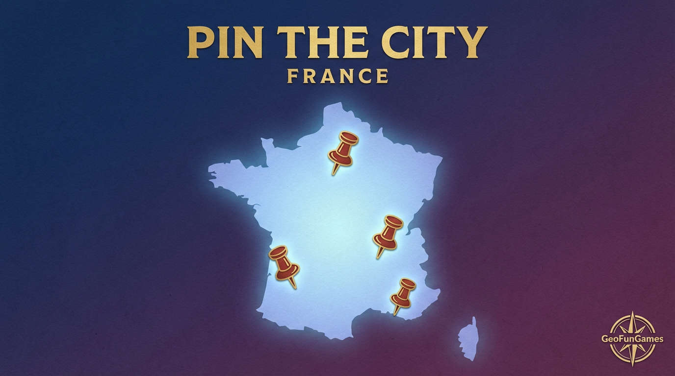 Placez la Ville - France : illustration de carte avec épingles pour ce jeu de géographie.