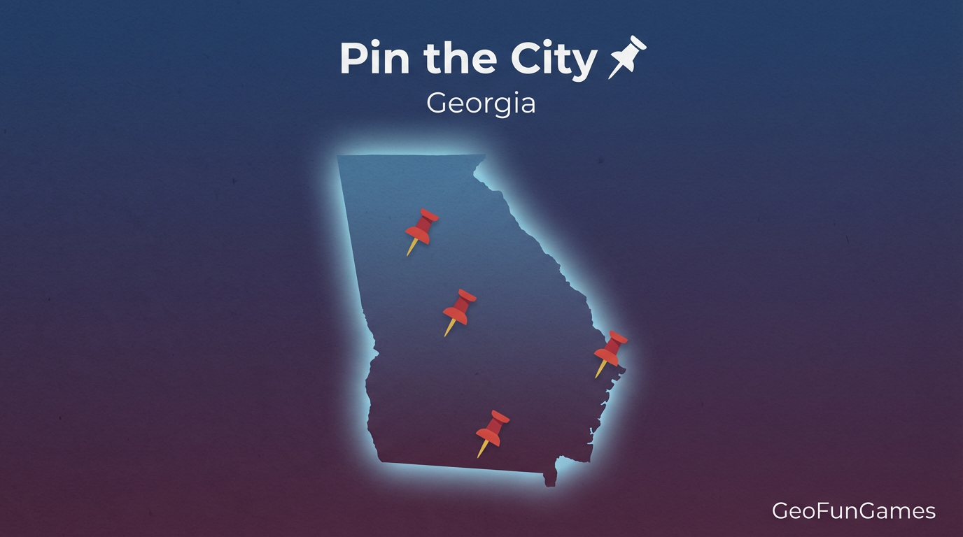 Pin the City - Georgia: map illustration with pins for this geography game.