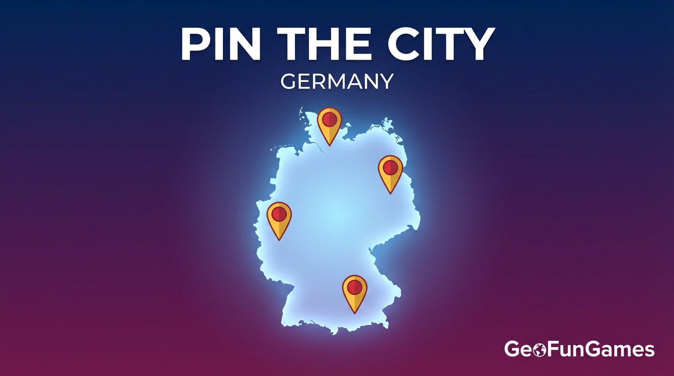 Markiere die Stadt - Deutschland: Kartenillustration mit Markierungen für dieses Geographiespiel.