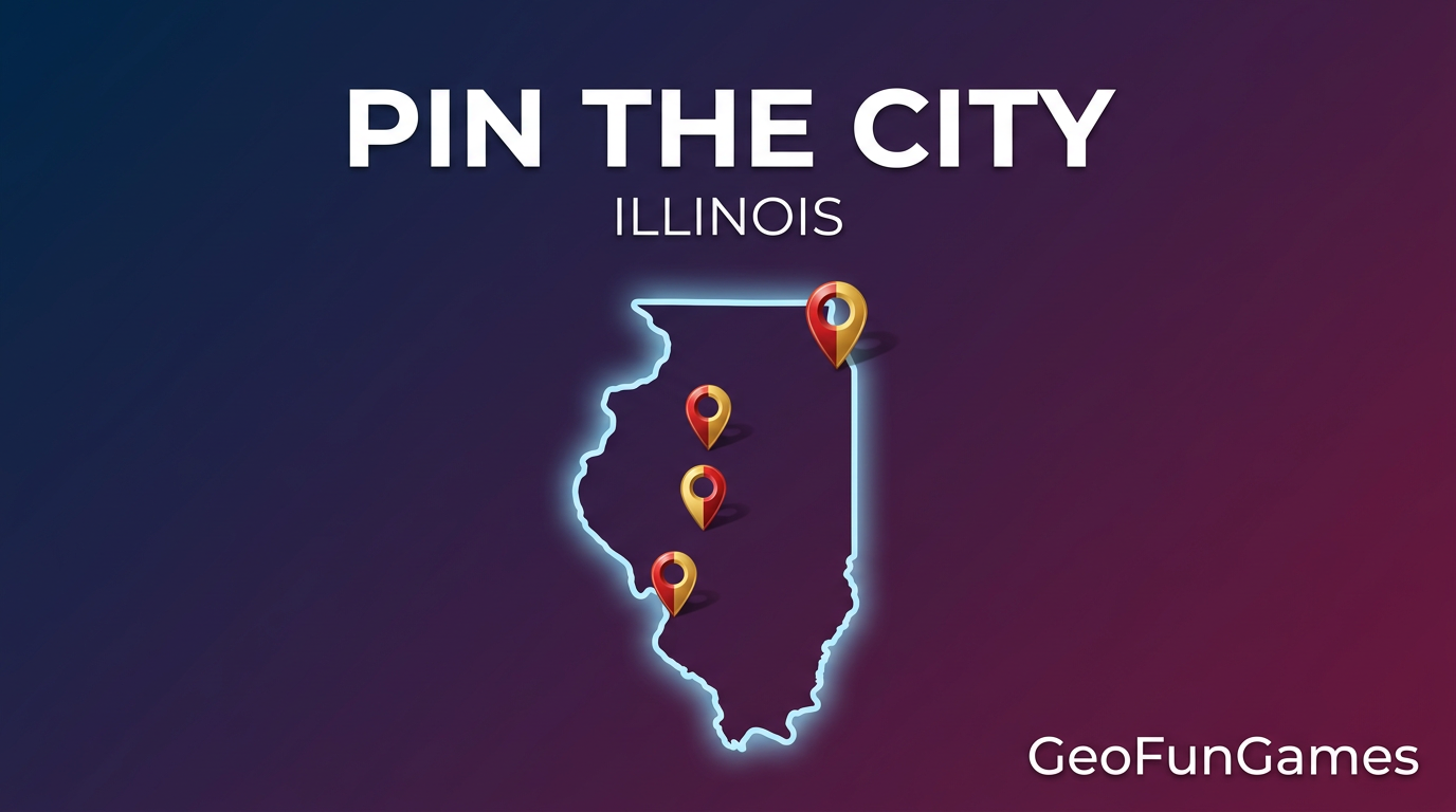 Pin the City - Illinois: map illustration with pins for this geography game.