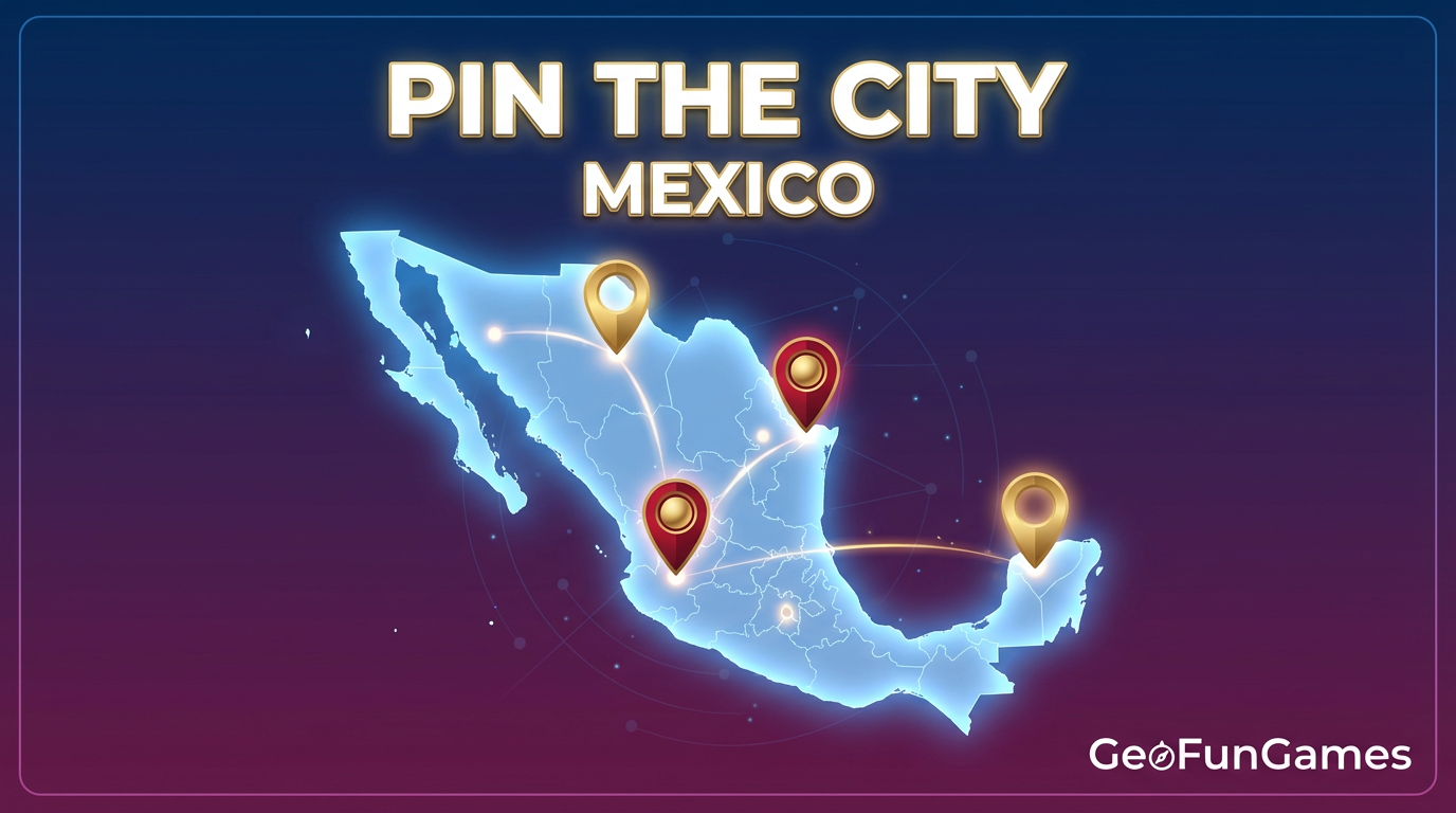 Marca la ciudad - México: ilustración del mapa con chinchetas para este juego de geografía.