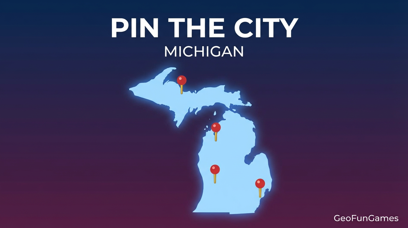 Pin the City - Michigan: map illustration with pins for this geography game.