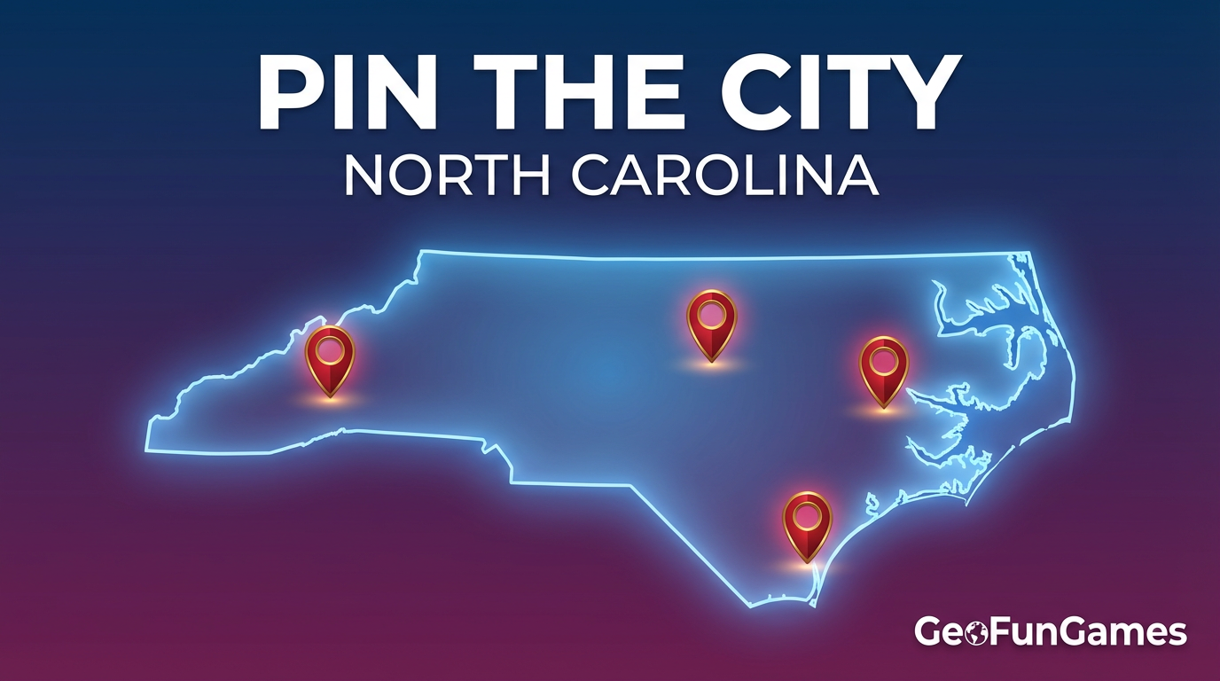 Pin the City - North Carolina: map illustration with pins for this geography game.