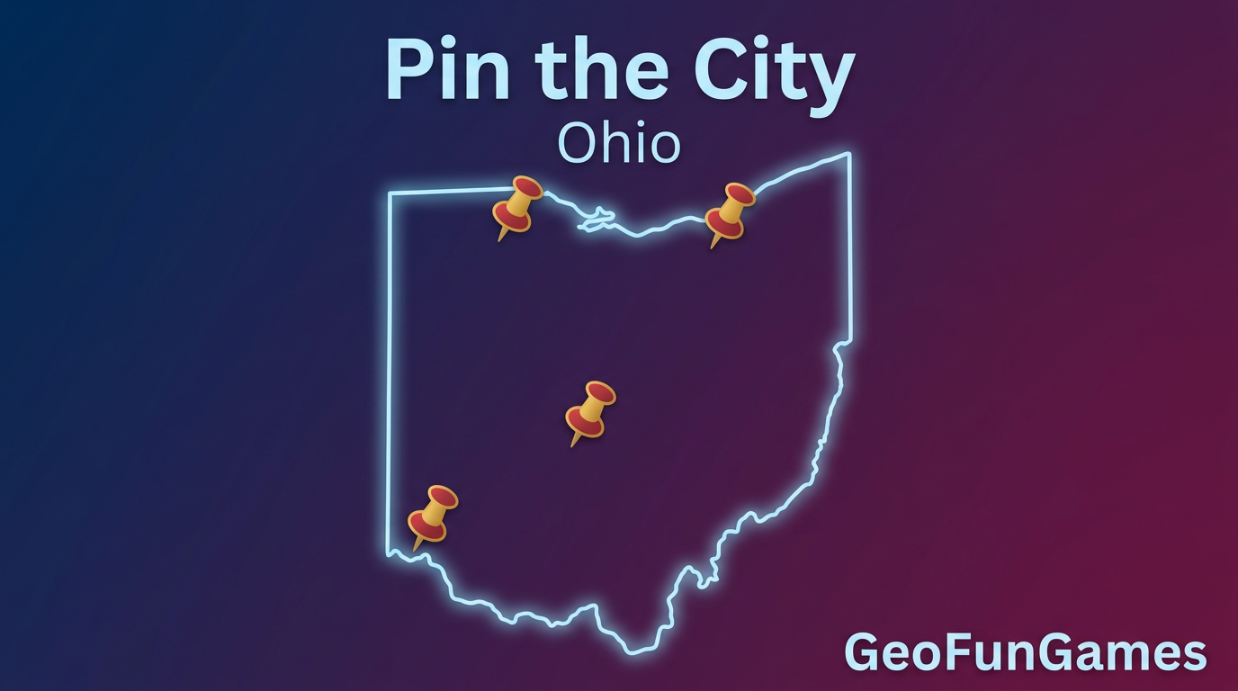 Pin the City - Ohio: map illustration with pins for this geography game.