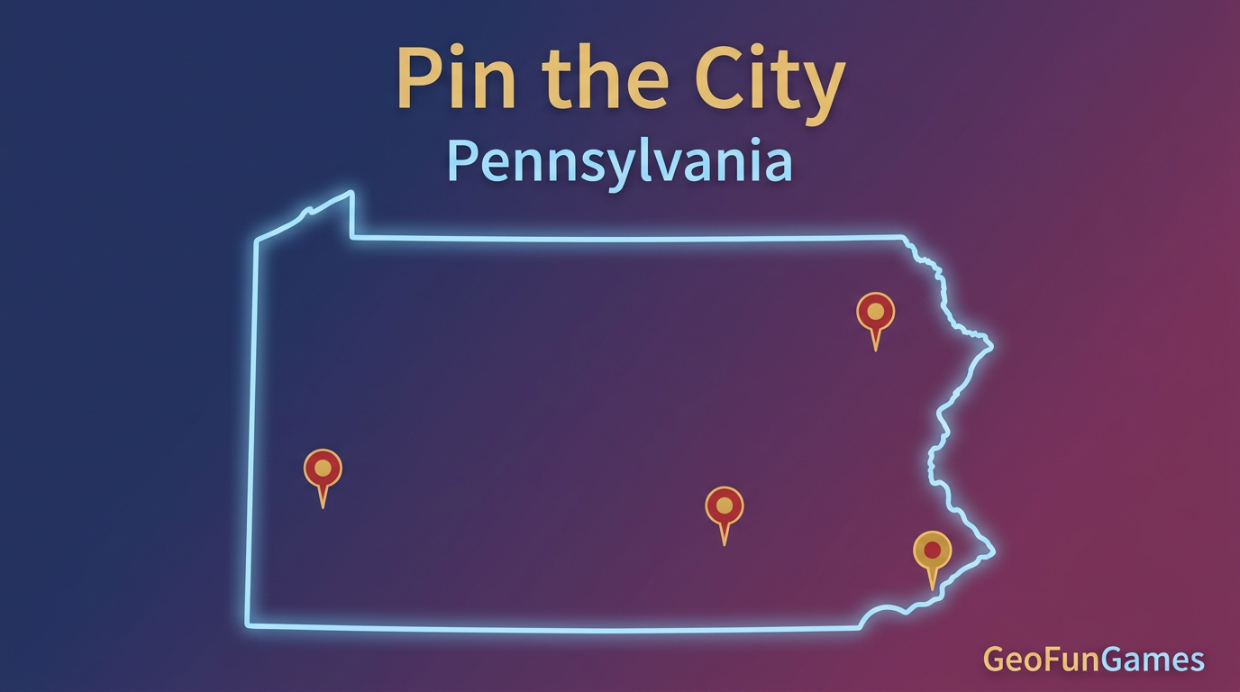 Pin the City - Pennsylvania: map illustration with pins for this geography game.