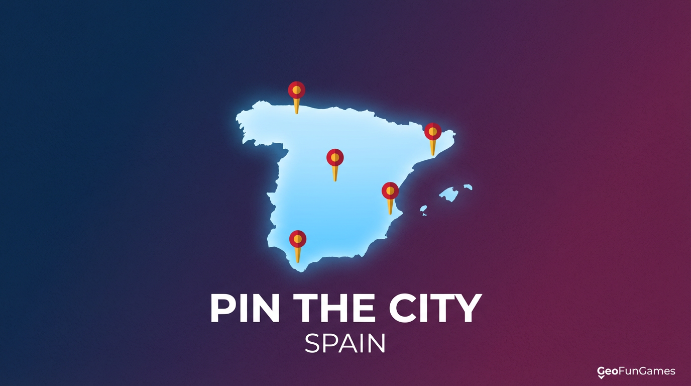 Juego de ciudades de España: mapa interactivo con chinchetas para ubicar ciudades españolas.