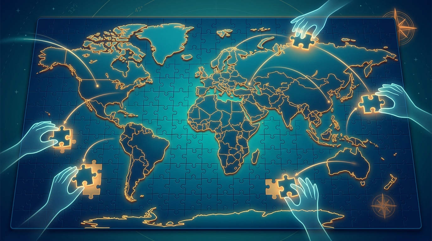 Multiplayer geography jigsaw puzzle — collaborative world map online