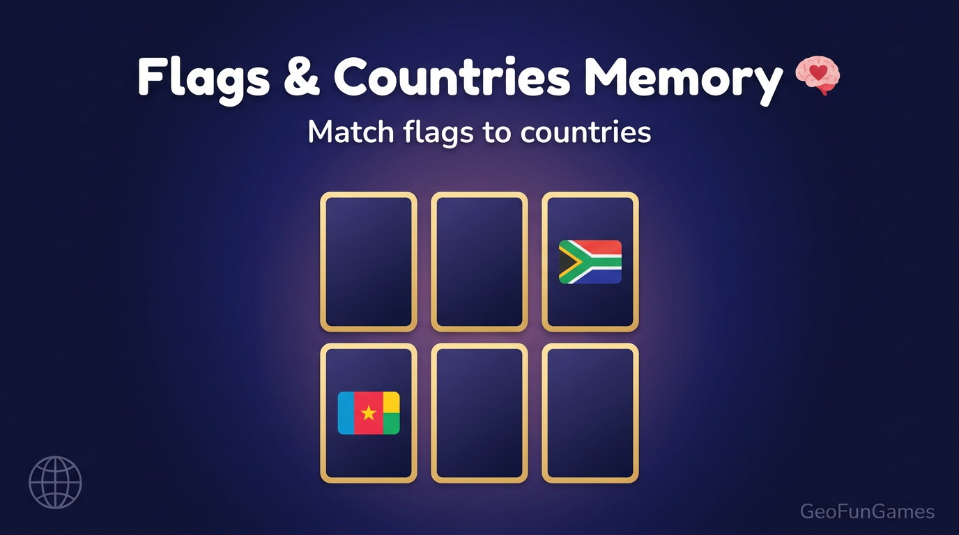 Flagg og land-hukommelse: illustrasjon med kort til dette geografispillet.