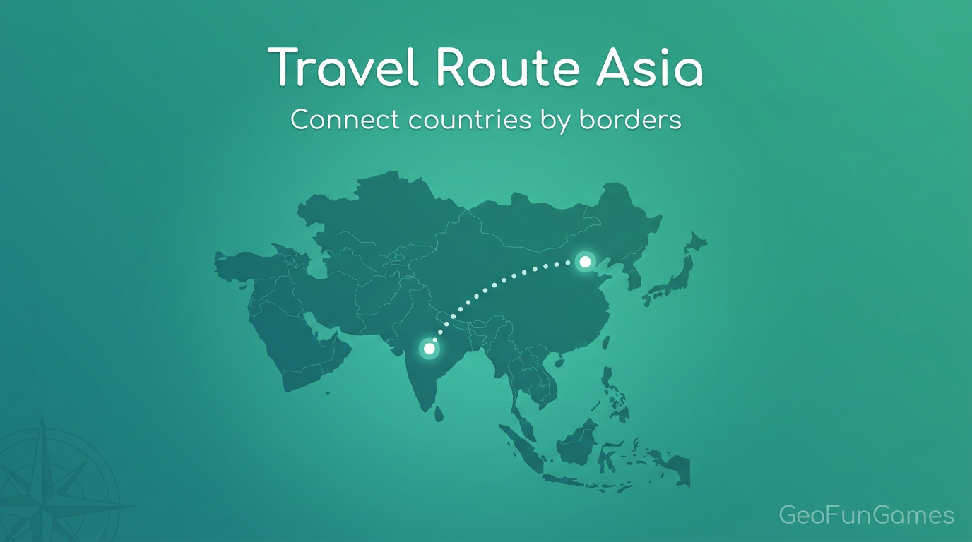 Travel Route Asia: illustration of a path between countries on the Asia map for this geography game.