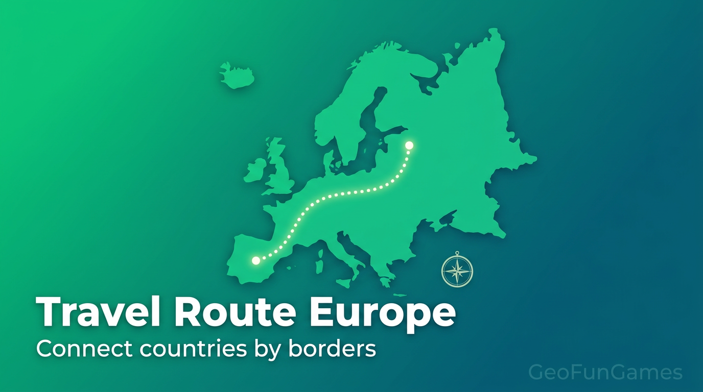 Travel Route Europa: illustrasjon av en rute mellom land på Europakartet til dette geografispillet.