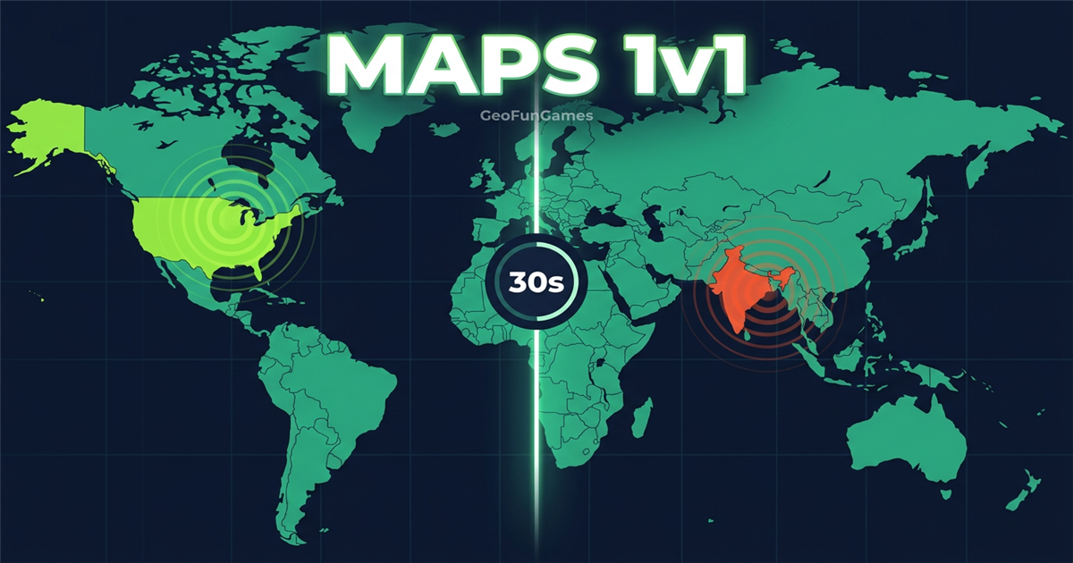 To spillere kappløper om å klikke på land på et kart i Kart 1v1
