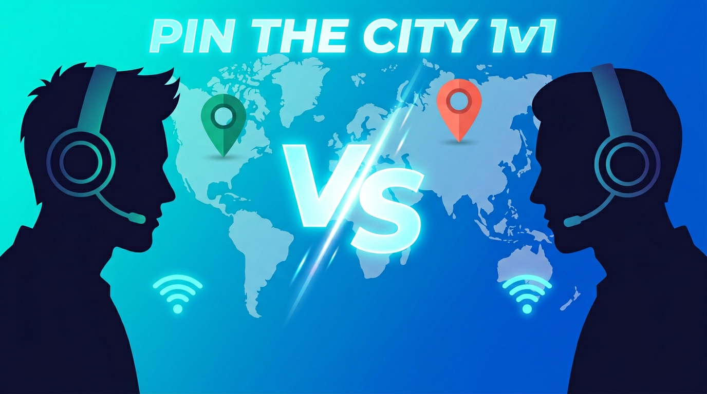 To spillere kappes om at placere byer på et kort i Pin the City Multiplayer